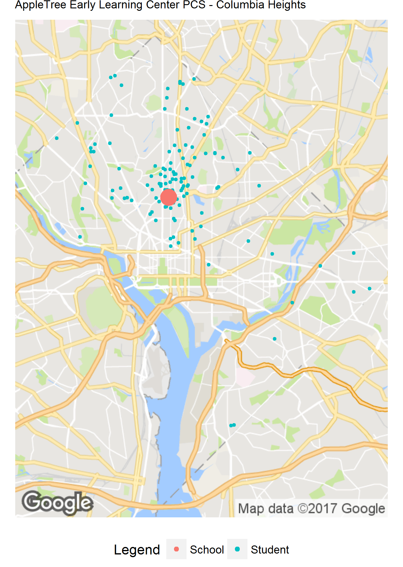 AppleTree Early Learning PCS Columbia Heights Student Location Map